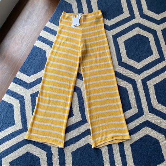 ☀️ ZARA TALL BOHO YELLOW WHITE STRIPE SHEER HIGH WAIST WIDE LEG PANTS! - Picture 8 of 16